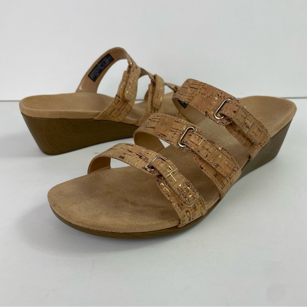 Vionic Park Dwyn Triple Strap Wedge Sandals in Gold Cork Size‎ 8 Wide Open-Toe - Picture 5 of 16